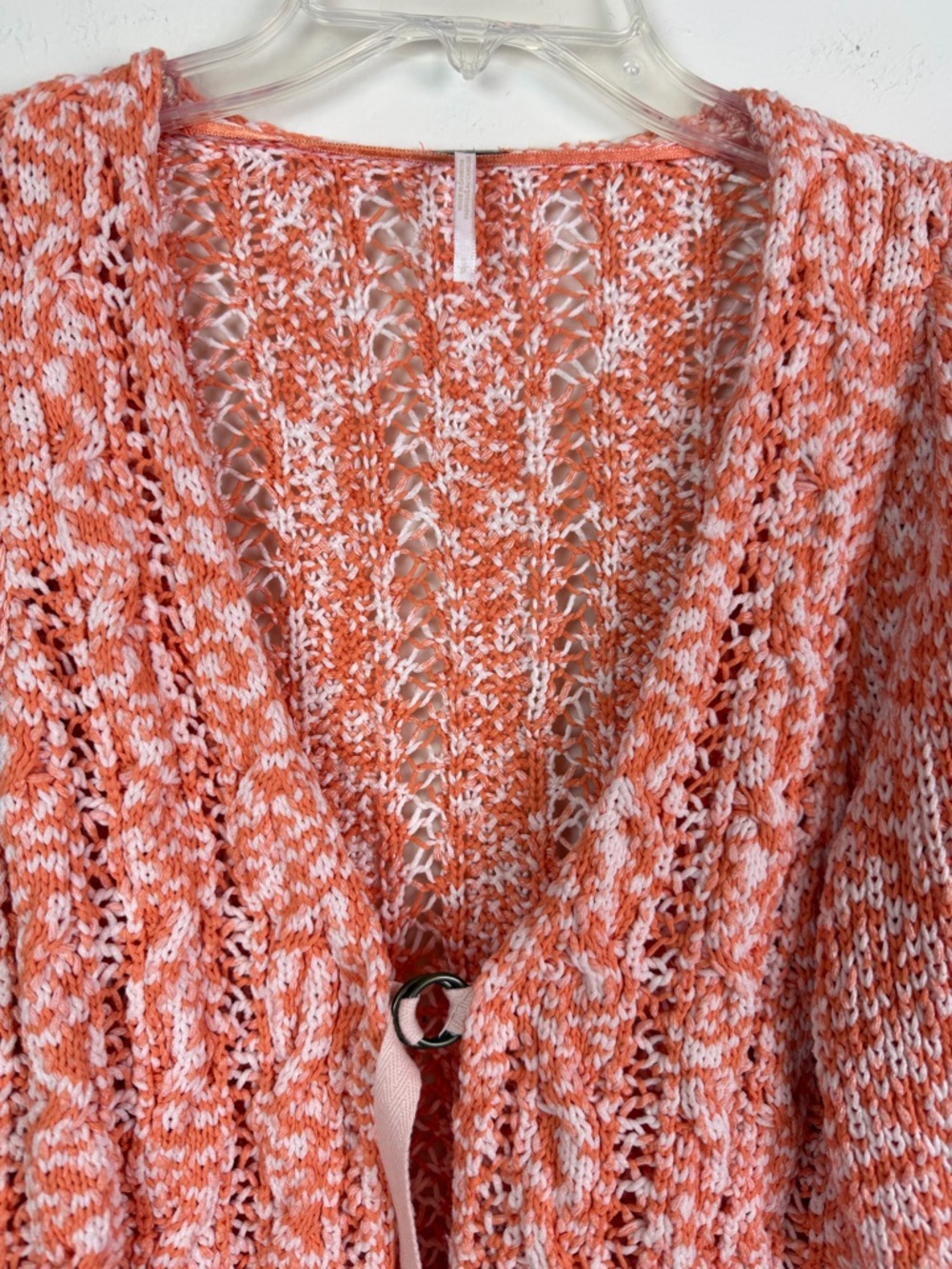 Free People Yesterday Tie Front Puff Sleeve Pointelle Cardigan Size S - Picture 3 of 13